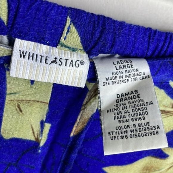 Vintage White Stag Size L Blue Tropical Hawaiian Floral Cropped Wide Leg Pants - Picture 6 of 12